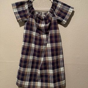 Gap off the shoulder plaid cotton shift dress